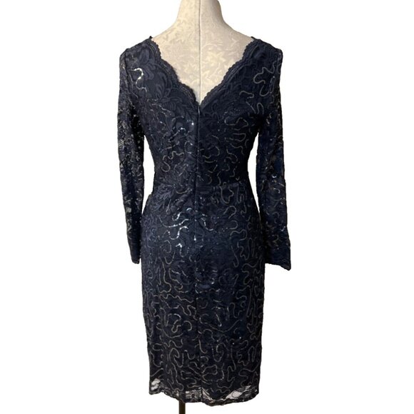 Marina Evening Dress 4 Navy Blue Sequin Lace Holiday Cruise Wedding Party NEW - Picture 3 of 9